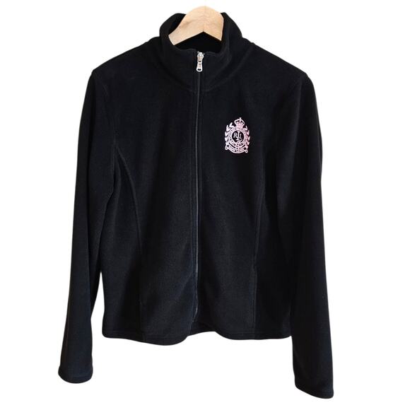 Ralph Lauren Fleece Full Zip Jacket Pockets Thick Black Women’s Large - Picture 1 of 6